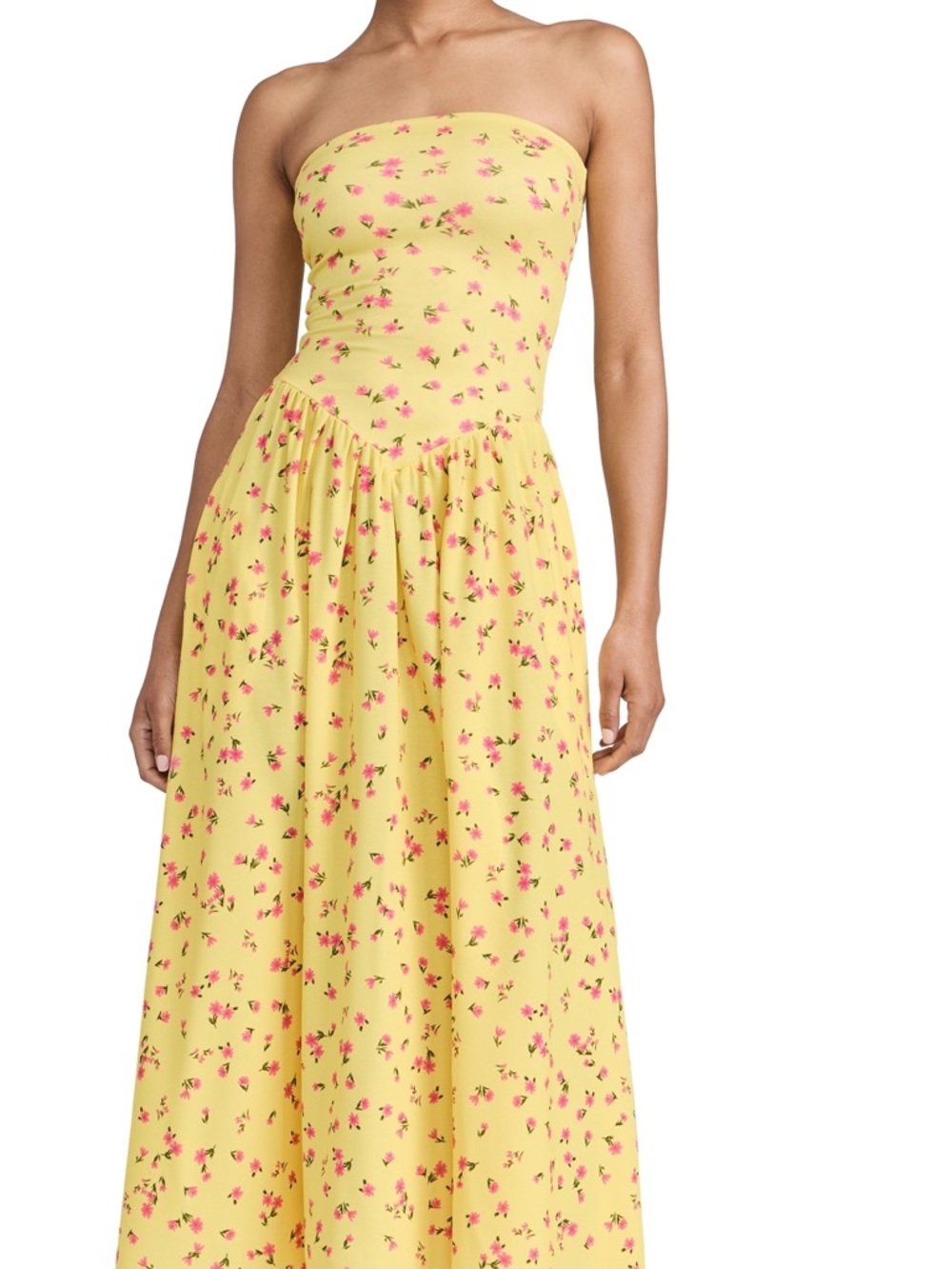RESA Yellow Maxi Skirt with Pink Floral Print